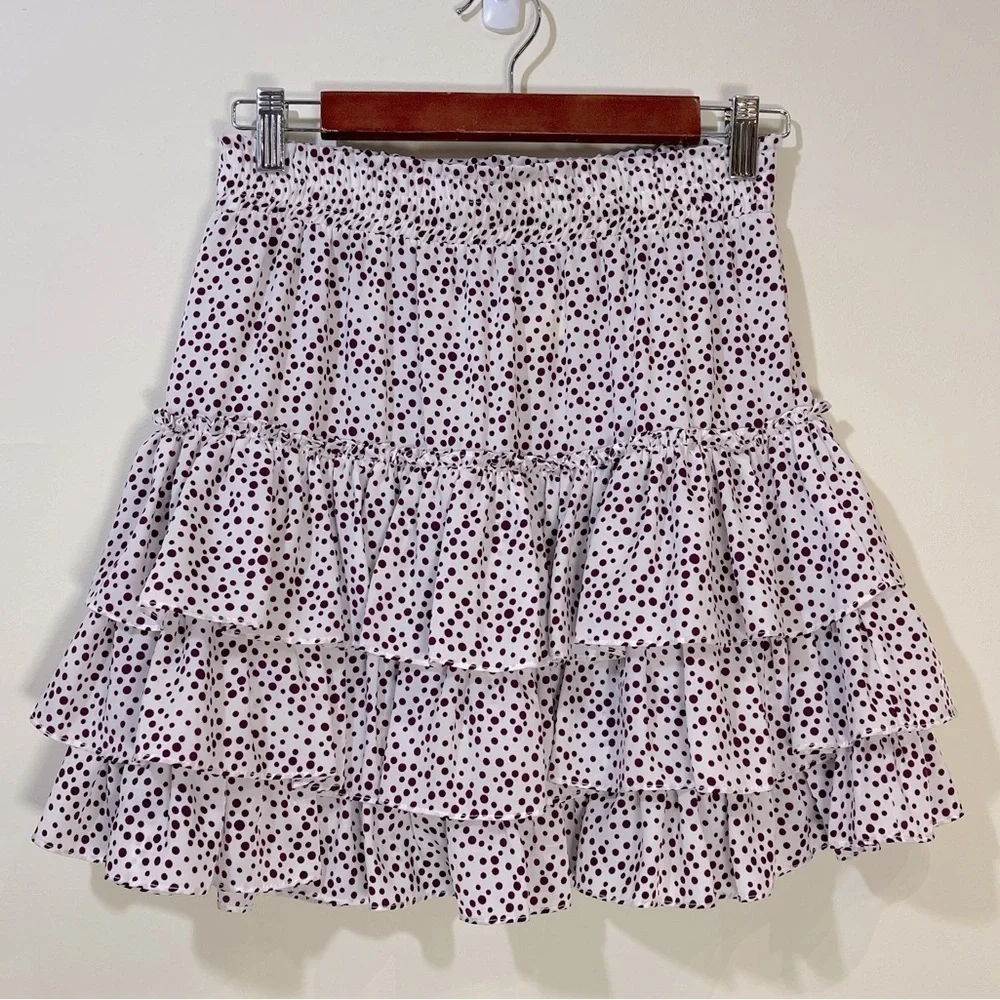 Misa Los Angeles Marina Ruffle Mini Skirt White with Red Polka Dots Sz. Small